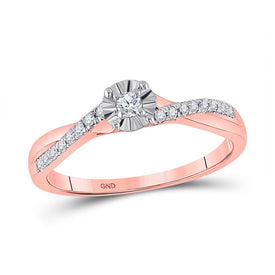 Radiant Love: 10kt Rose Gold Diamond Twist Promise Ring Top view from the 10Kt Rose Gold Womens Round Diamond Solitaire Twist Promise Ring 1 6 Cttwpin224434 collection by Splendid Jewellery