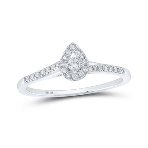 Promise Ring | 10kt White Gold Womens Round Diamond Teardrop Halo Promise Ring 1/5 Cttw | Splendid Jewellery GND