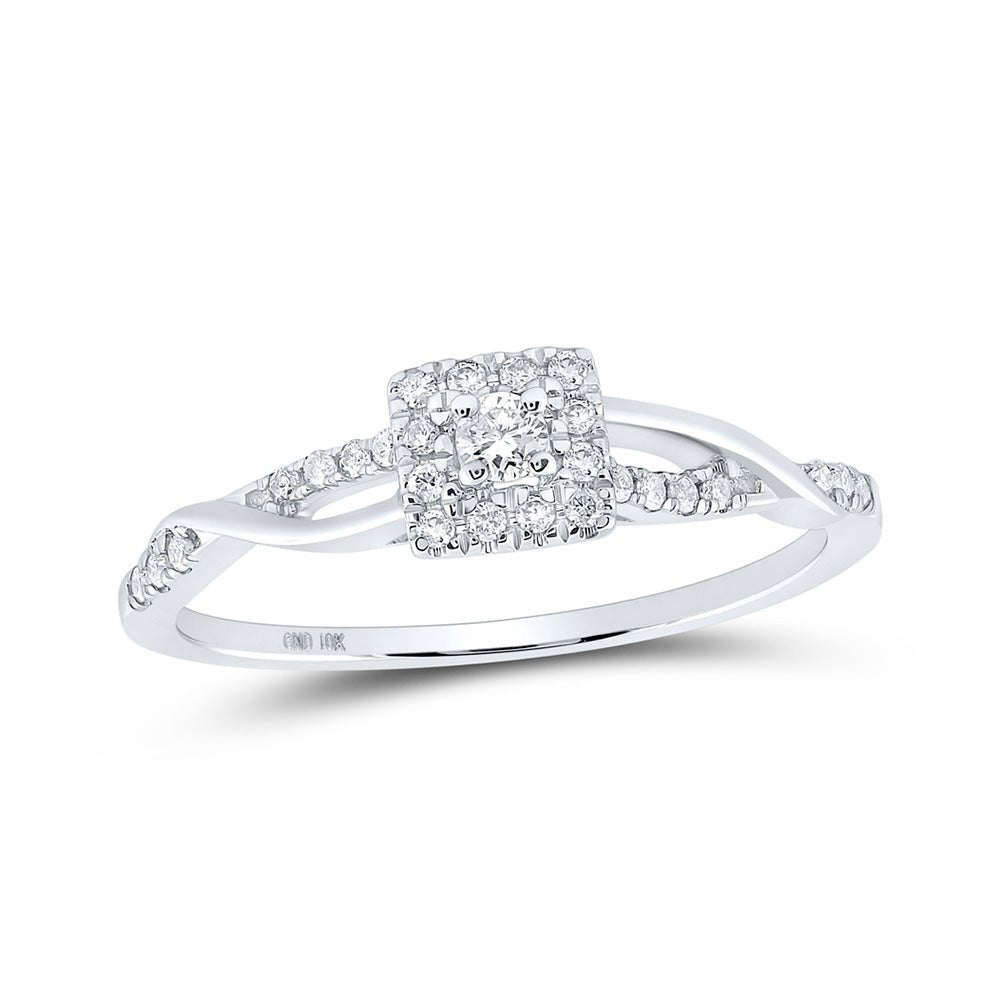 Promise Ring | 10kt White Gold Womens Round Diamond Twist Halo Promise Ring 1/5 Cttw | Splendid Jewellery GND