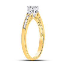 Load image into Gallery viewer, Radiant Love 10kt Yellow Gold Womens Round Diamond 3-stone Promise Ring product Top View from Splendid Jewellery