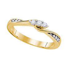 Load image into Gallery viewer, 10kt Golden Promise: Womens Round Diamond 3-stone Promise Ring 1/6 Cttw product  Top View from Splendid Jewellery
