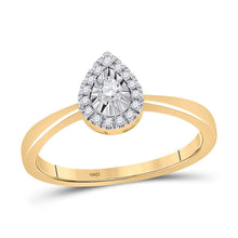 Load image into Gallery viewer, Radiant Tear Diamond Promise Ring - 10kt Yellow Gold Teardrop Halo - 1/6 Cttw - Top View