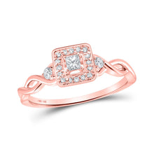 Load image into Gallery viewer, 14kt Rose Gold Princess Diamond Square Promise Ring - Top View