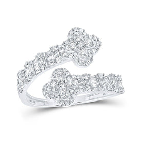 Quatrefoil Brilliance | 10kt White Gold Womens Round Diamond Cuff Band Ring 3/4 Cttw - Splendid Jewellery