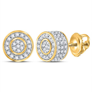 Radiant 10kt Yellow Gold Men's Diamond 3D Cluster Stud Earrings 3/4 Cttw - Splendid Jewellery