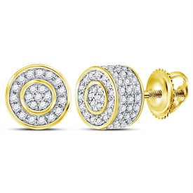 Radiant 10kt Yellow Gold Men's Diamond 3D Cluster Stud Earrings 3/4 Cttw  Side View from Splendid Jewellery