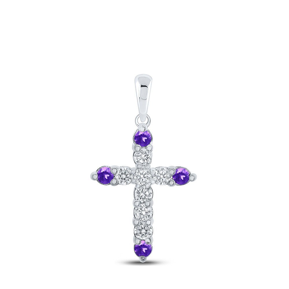 Radiant Amethyst Diamond Cross Pendant in 10kt White Gold - Splendid Jewellery