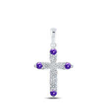 Load image into Gallery viewer, Radiant Amethyst Diamond Cross Pendant in 10kt White Gold - Splendid Jewellery