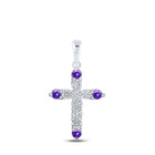 Radiant Amethyst Diamond Cross Pendant in 10kt White Gold - Splendid Jewellery