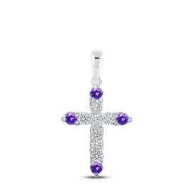 Radiant Amethyst Diamond Cross Pendant in 10kt White Gold - Splendid Jewellery