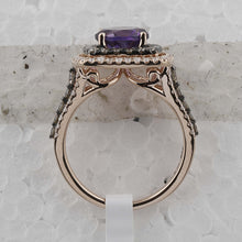Load image into Gallery viewer, Radiant Amethyst Diamond Fashion Ring - 14kt Rose Gold Women&#39;s Jewelry - Side View
