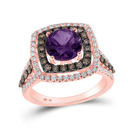 Radiant Amethyst Diamond Fashion Ring - 14kt Rose Gold Women's Jewelry - Top View