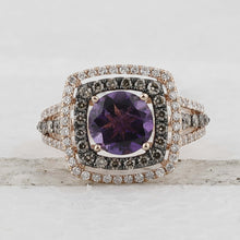 Load image into Gallery viewer, Radiant Amethyst Diamond Fashion Ring - 14kt Rose Gold Women&#39;s Jewelry - Front View
