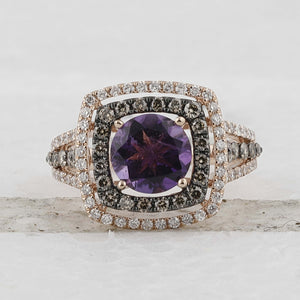 Radiant Amethyst Diamond Fashion Ring - 14kt Rose Gold Women's Jewelry - Splendid Jewellery