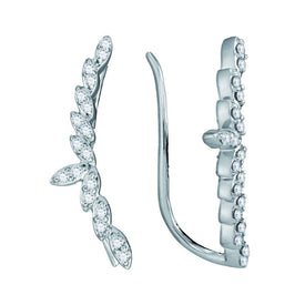 Radiant Ascent: 10kt White Gold Womens Round Diamond Climber Earrings 1/4 Cttw - Splendid Jewellery