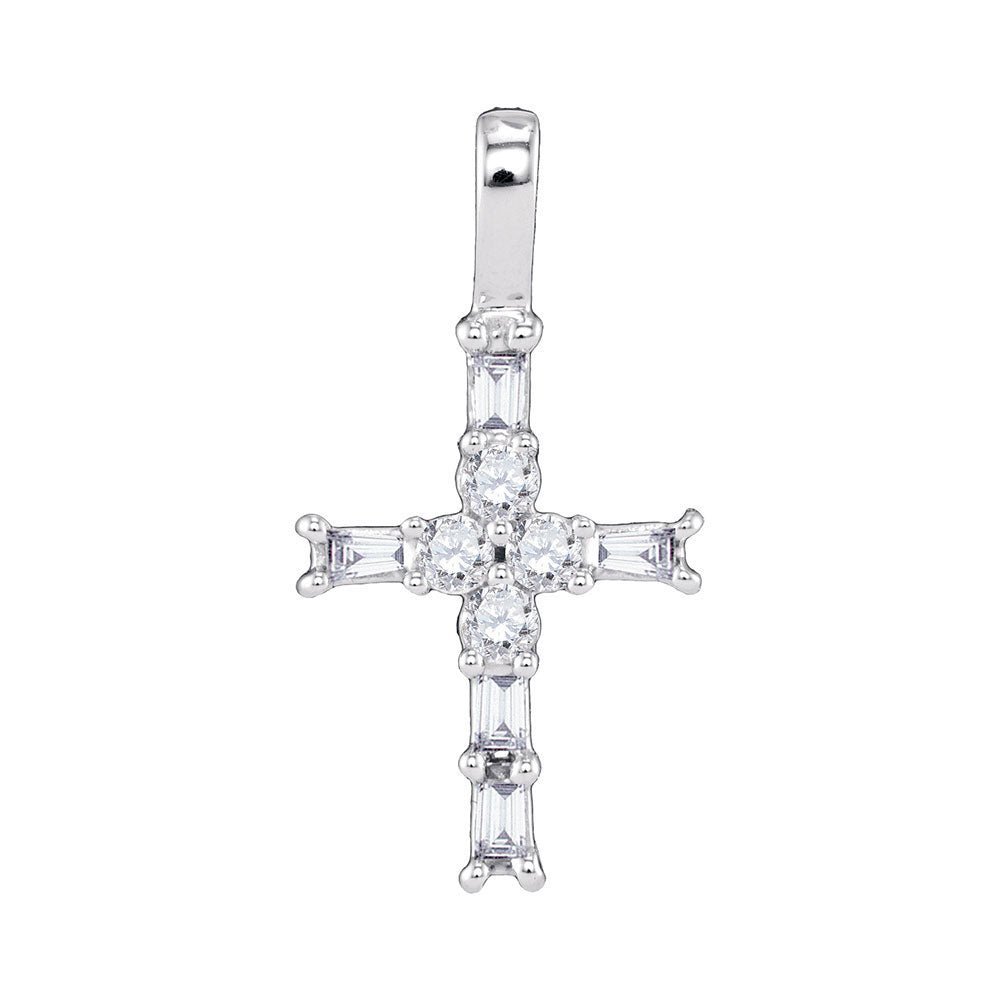 Radiant Baguette Diamond Cross Pendant - 10kt White Gold Women's Symbol of Elegance and Faith - Splendid Jewellery