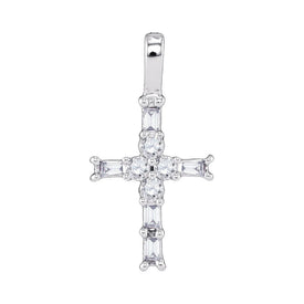 Radiant Baguette Diamond Cross Pendant - 10kt White Gold Women's Symbol of Elegance and Faith - Splendid Jewellery