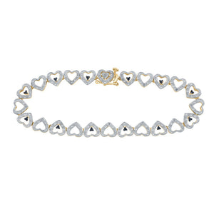 Radiant Black Diamond Heart Link Bracelet in Yellow - Tone Sterling Silver - Splendid Jewellery