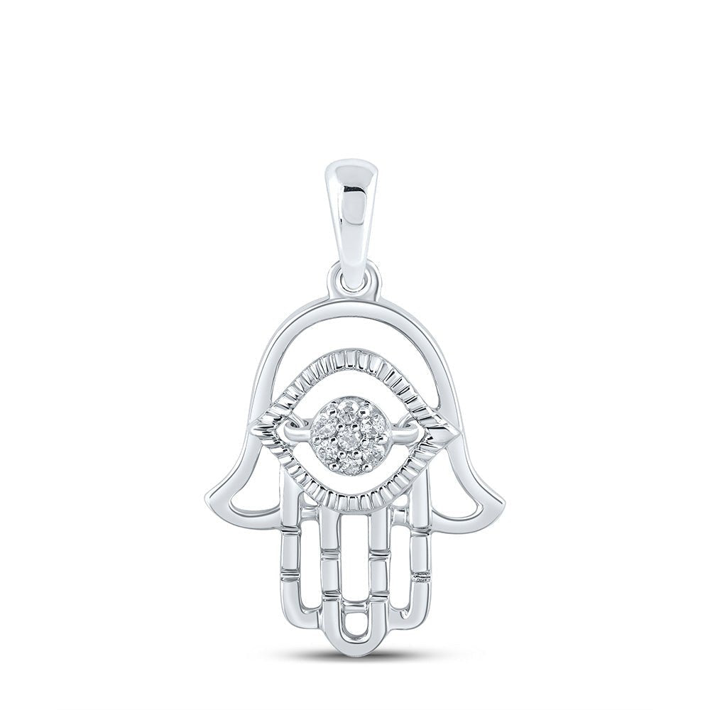 Radiant Blessings: 10kt White Gold Womens Round Diamond Hamsa Pendant - Splendid Jewellery