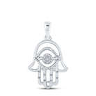 Radiant Blessings: 10kt White Gold Womens Round Diamond Hamsa Pendant - Splendid Jewellery