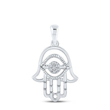 Load image into Gallery viewer, Radiant Blessings: 10kt White Gold Womens Round Diamond Hamsa Pendant - Splendid Jewellery