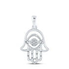 Radiant Blessings: 10kt White Gold Womens Round Diamond Hamsa Pendant - Splendid Jewellery
