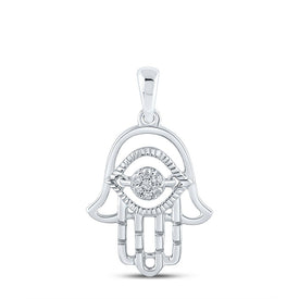 Radiant Blessings: 10kt White Gold Womens Round Diamond Hamsa Pendant - Splendid Jewellery