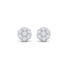 Load image into Gallery viewer, Radiant Blooms: 10kt White Gold Womens Round Diamond Flower Cluster Earrings 1/10 Cttw - Splendid Jewellery