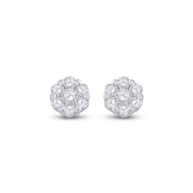 Radiant Blooms: 10kt White Gold Womens Round Diamond Flower Cluster Earrings 1/10 Cttw - Splendid Jewellery