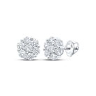 Radiant Blooms: 14kt White Gold Womens Round Diamond Flower Cluster Earrings 2 - 1/4 Cttw - Splendid Jewellery