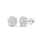 Radiant Blooms: 14kt White Gold Womens Round Diamond Flower Cluster Earrings 2 - 1/4 Cttw - Splendid Jewellery