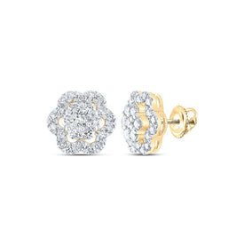 Radiant Blossom: 10kt Yellow Gold Diamond Flower Cluster Earrings - Splendid Jewellery