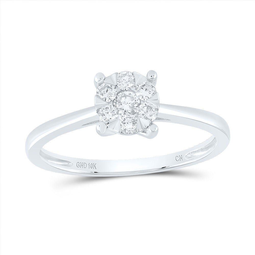 Radiant Blossom Diamond Cluster Ring | 10kt White Gold Womens Round Diamond Flower Cluster Ring 1/4 Cttw | Splendid Jewellery - Splendid Jewellery