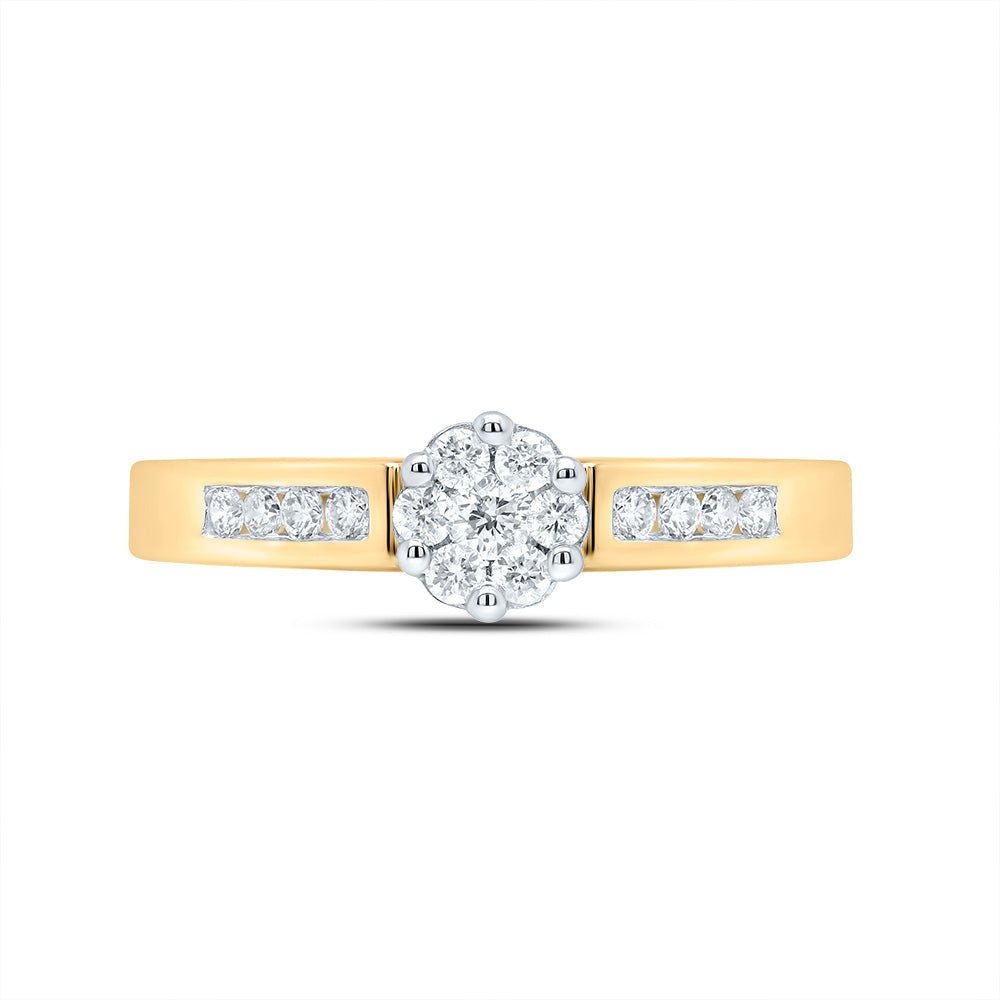 Radiant Blossom Diamond Cluster Ring | 10kt Yellow Gold Womens Round Diamond Flower Cluster Ring 1/4 Cttw | Splendid Jewellery - Splendid Jewellery