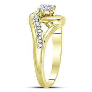 Radiant Blossom Diamond Cluster Ring - 10kt Yellow Gold Womens Round Diamond Swirl Flower Cluster Ring 1/4 Cttw - Splendid Jewellery