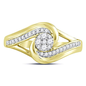 Radiant Blossom Diamond Cluster Ring - 10kt Yellow Gold Womens Round Diamond Swirl Flower Cluster Ring 1/4 Cttw - Splendid Jewellery