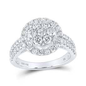 Radiant Blossom Diamond Cluster Ring | 14kt White Gold Womens Round Diamond Flower Cluster Ring 1 - 1/2 Cttw - Splendid Jewellery