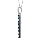 Radiant Blue Diamond Cross Pendant - 10kt White Gold Women's Symbol of Faith and Elegance - Splendid Jewellery