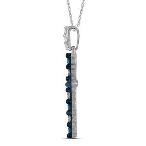 Radiant Blue Diamond Cross Pendant - 10kt White Gold Women's Symbol of Faith and Elegance - Splendid Jewellery