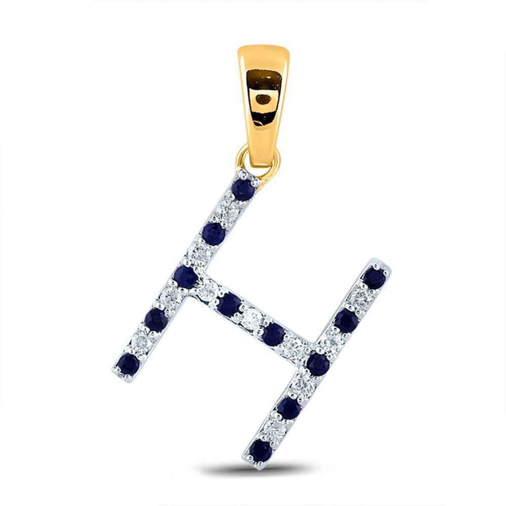 Radiant Blue Sapphire and Diamond Initial Pendant in 10kt Yellow Gold - Splendid Jewellery