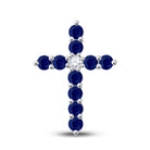 Radiant Blue Sapphire Cross Pendant | 10kt White Gold Womens Gemstone Cross Pendant 7/8 Cttw - Splendid Jewellery