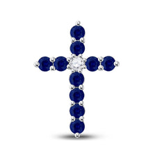Load image into Gallery viewer, Radiant Blue Sapphire Cross Pendant | 10kt White Gold Womens Gemstone Cross Pendant 7/8 Cttw - Splendid Jewellery