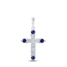 Radiant Blue Sapphire Diamond Cross Pendant | 10kt White Gold Women's 1/2 Cttw | Splendid Jewellery - Splendid Jewellery