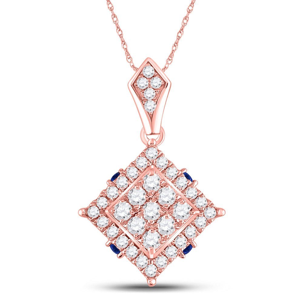 Radiant Blue Sapphire Square Pendant in 14kt Rose Gold with Diamond Accents - Splendid Jewellery