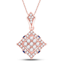 Load image into Gallery viewer, Radiant Blue Sapphire Square Pendant in 14kt Rose Gold with Diamond Accents - Splendid Jewellery