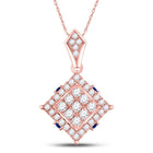 Radiant Blue Sapphire Square Pendant in 14kt Rose Gold with Diamond Accents - Splendid Jewellery