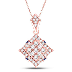 Radiant Blue Sapphire Square Pendant in 14kt Rose Gold with Diamond Accents - Splendid Jewellery