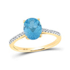 Radiant Blue Topaz Elegance: 10kt Yellow Gold Womens Oval Lab - Created Blue Topaz Solitaire Ring - Splendid Jewellery