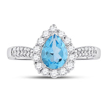 Load image into Gallery viewer, Radiant Blue Topaz Splendor Ring Front view from the 10Kt White Gold Womens Pear Lab Created Blue Topaz Solitaire Ring 2 Cttwpin200265 collection by Splendid Jewellery