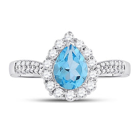 Radiant Blue Topaz Splendor Ring Front view from the 10Kt White Gold Womens Pear Lab Created Blue Topaz Solitaire Ring 2 Cttwpin200265 collection by Splendid Jewellery